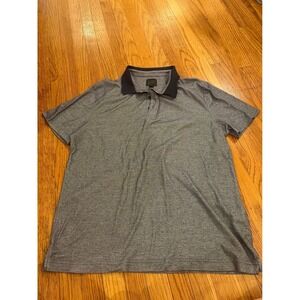 14th & Union Mens Grey Textured Short Sleeve Polo Shirt Large Navy Collar
